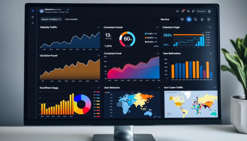 Analytics dashboard showing website traffic, conversion funnels, and user behavior metrics Analytics dashboard showing website traffic, conversion funnels, and user behavior metrics