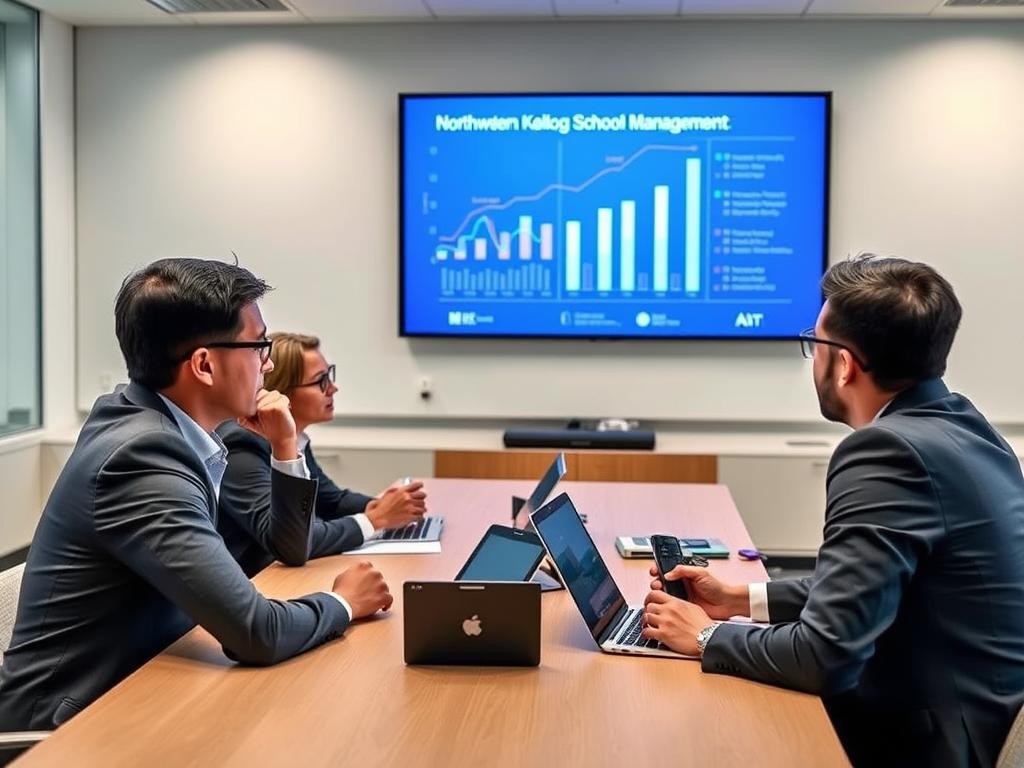 Business professionals analyzing AI growth strategies at Northwestern Kellogg