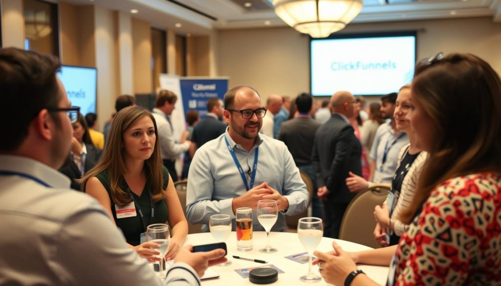 ClickFunnels community event with users networking and learning