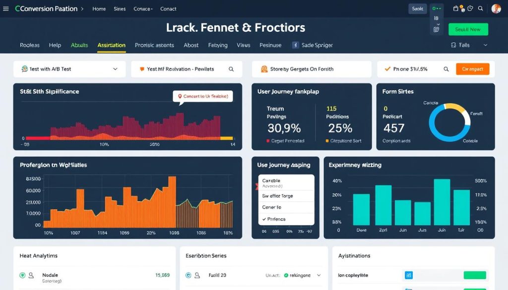 Conversion optimization platform showing A/B test results, heatmaps, and form analytics Conversion optimization platform showing A/B test results, heatmaps, and form analytics