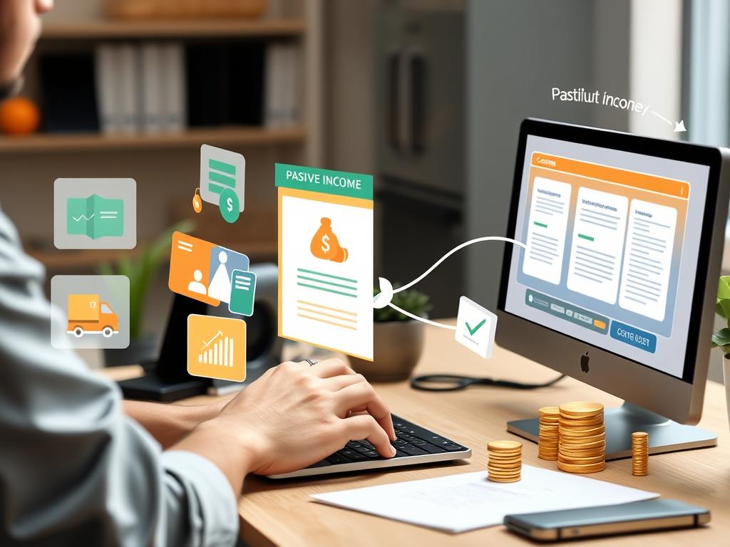 Person creating digital products as passive income to work smarter not harder to earn money Person creating digital products as passive income to work smarter not harder to earn money