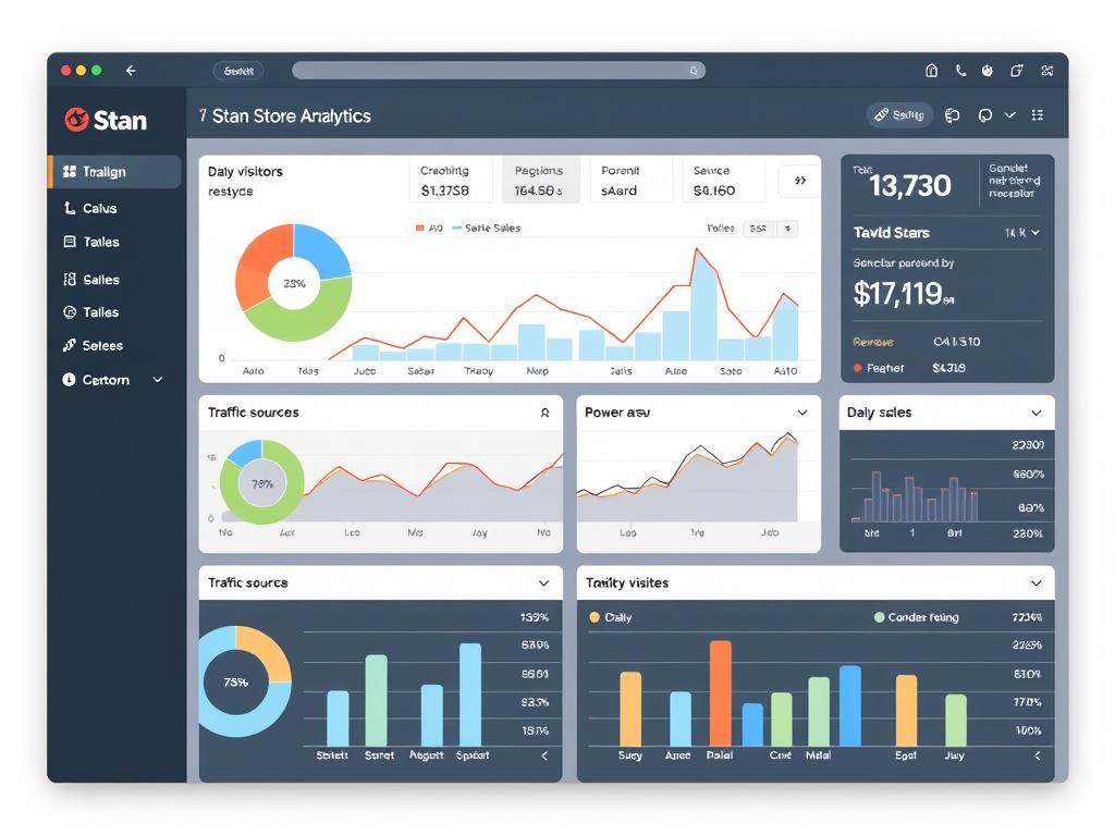 Stan Store analytics dashboard showing sales and visitor metrics