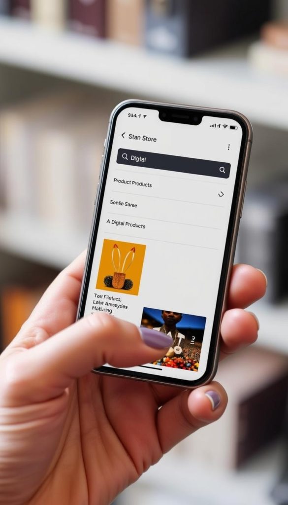 Stan Store mobile interface showing product browsing on a smartphone