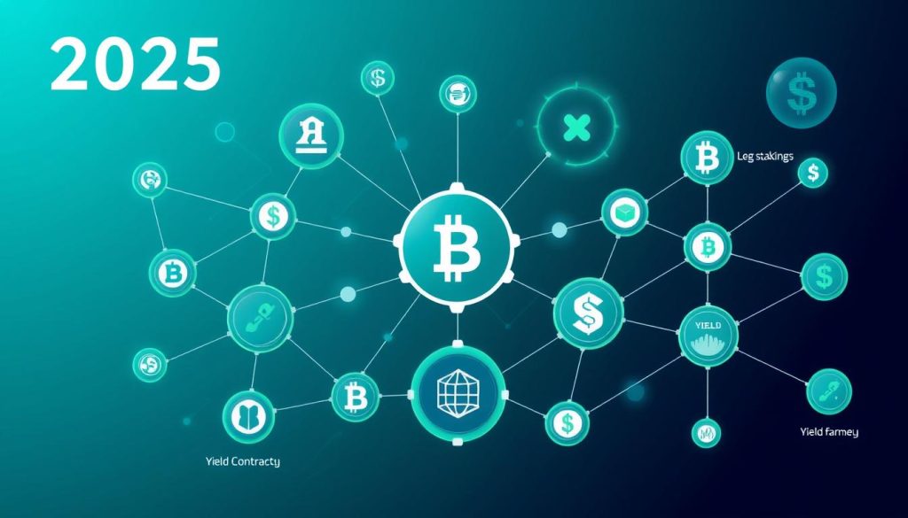 Visual representation of blockchain technology and decentralized finance platforms showing various ways to make money online in 2025 Visual representation of blockchain technology and decentralized finance platforms showing various ways to make money online in 2025