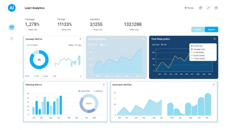 AI digital marketing transformation showing data visualization and marketing automation interfaces