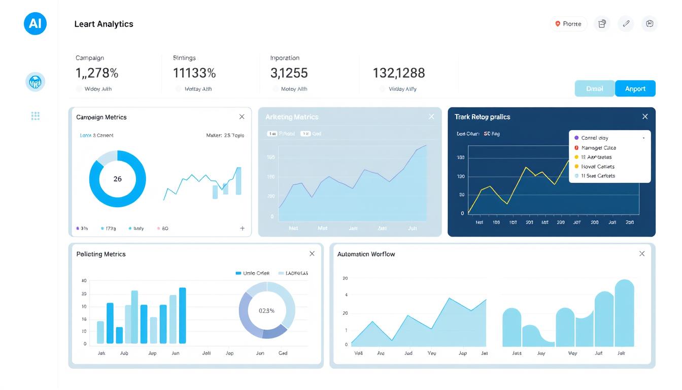 AI digital marketing transformation showing data visualization and marketing automation interfaces