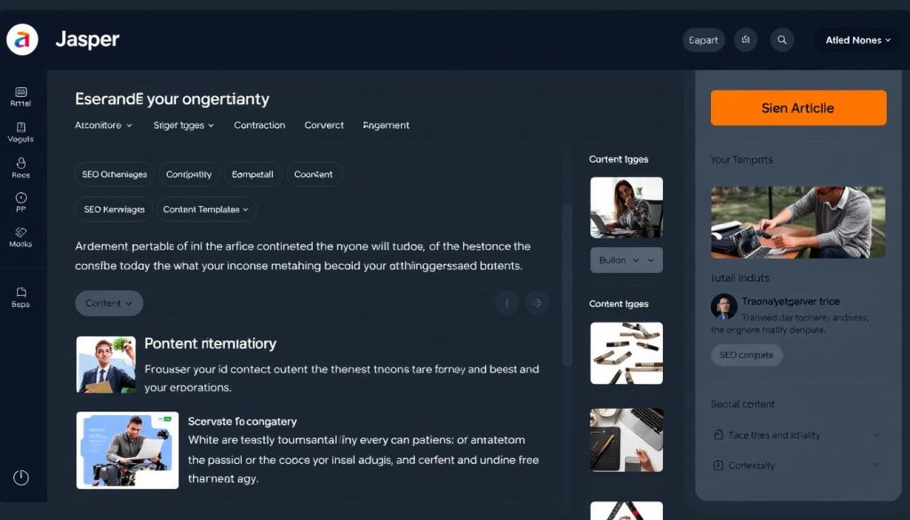 Jasper AI content creation platform generating passive income content