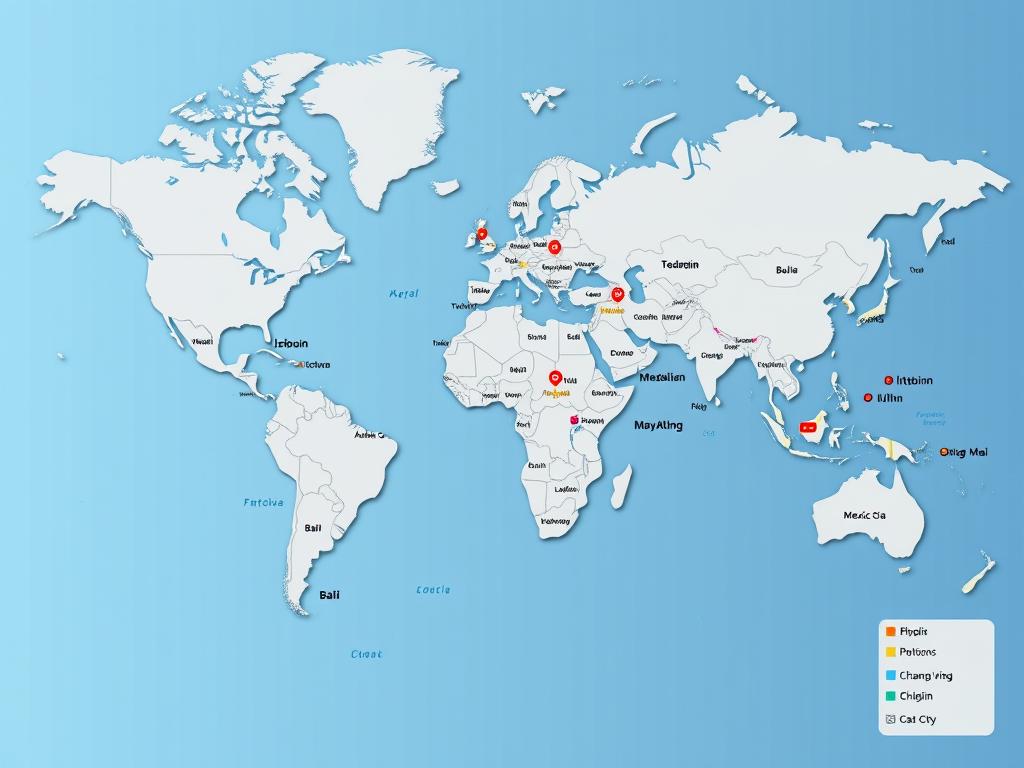 Map showing digital nomad hubs and visa options around the world Map showing digital nomad hubs and visa options around the world