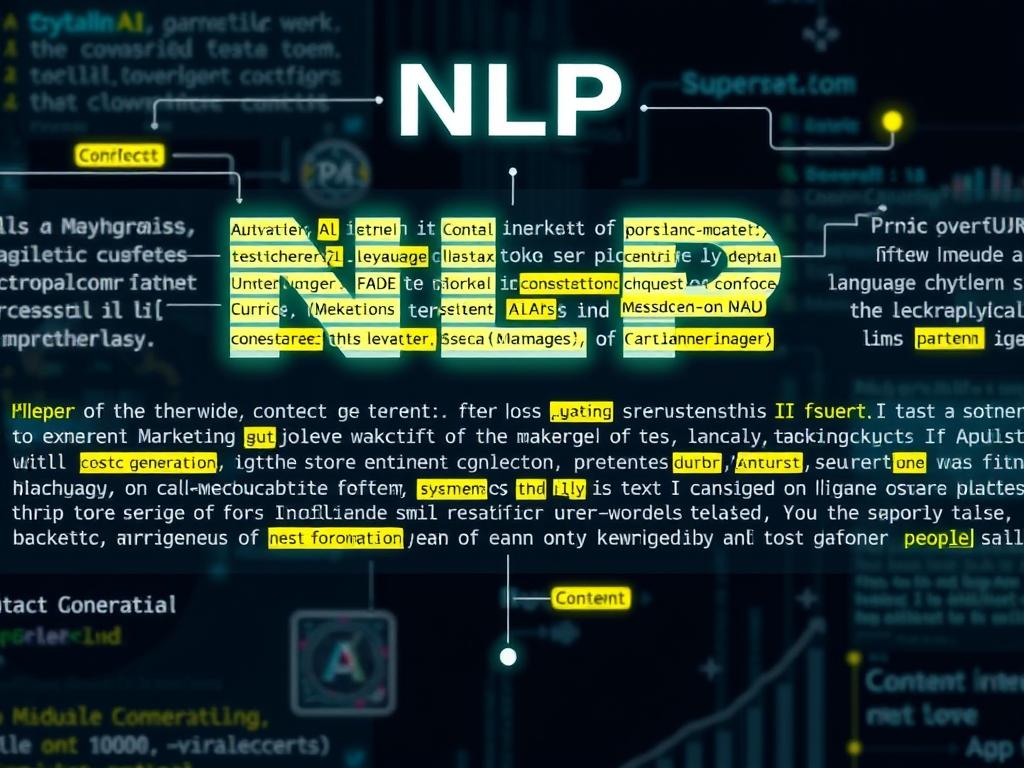 Natural Language Processing visualization showing text analysis and generation