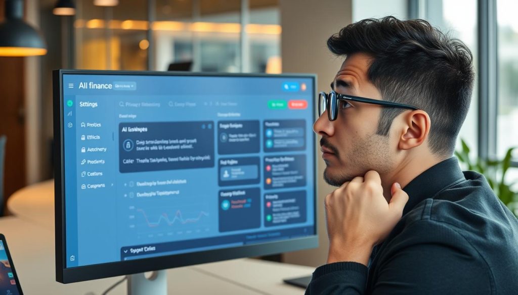 Person considering ethical and privacy aspects of AI financial tools