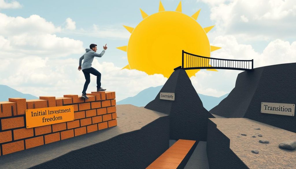 Person overcoming obstacles on path to freedom Person overcoming obstacles on path to freedom