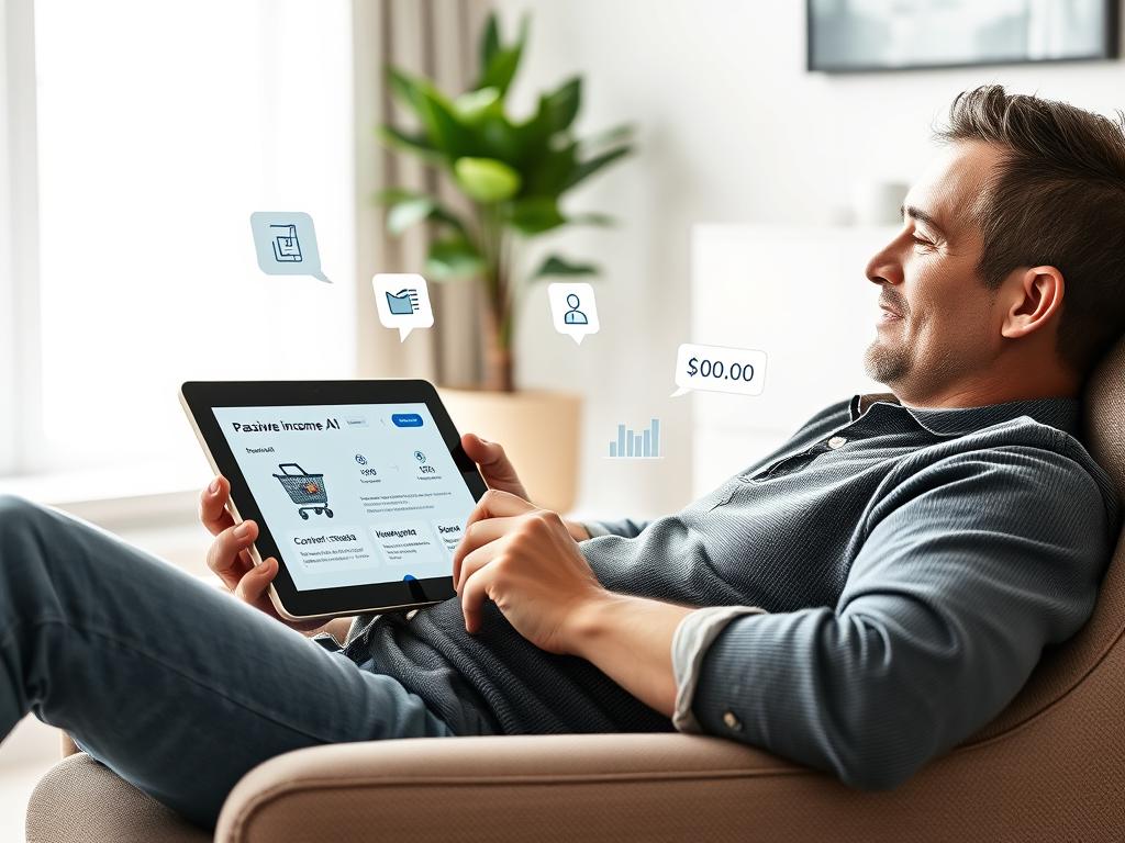 Person relaxing while AI manages multiple passive income streams