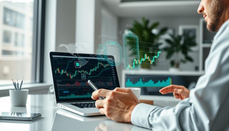 Person using AI financial tools on laptop and smartphone for financial freedom
