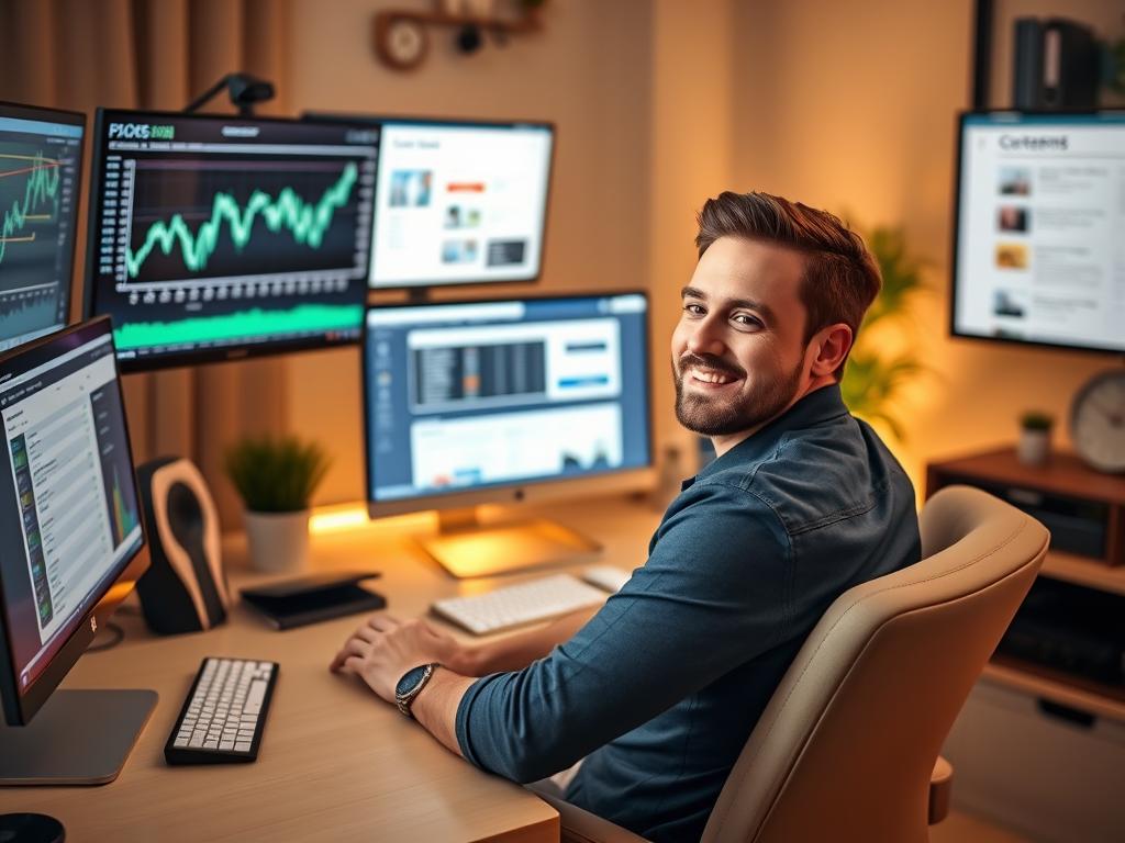 Person working on multiple passive income streams for financial freedom Person working on multiple passive income streams for financial freedom